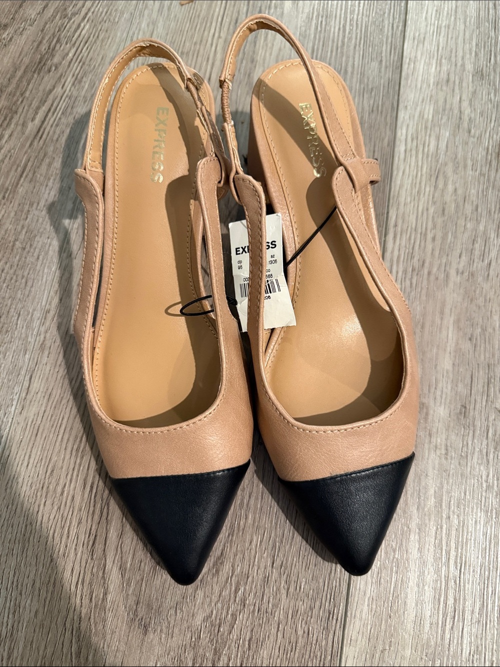 Express Two-Tone Pointed Slingback Flats in Beige and Black